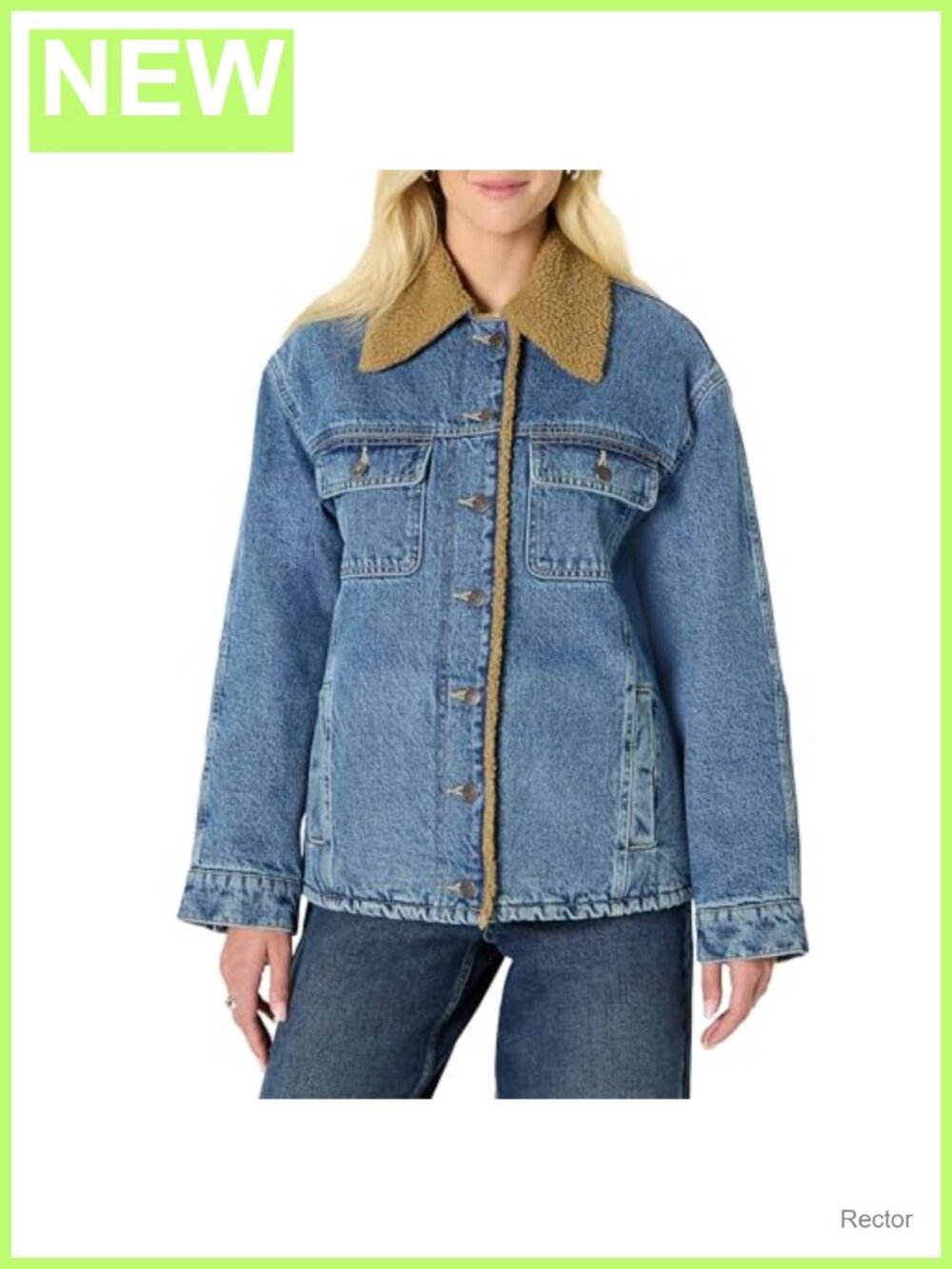 Oversized Denim Jacket with Faux Shearling Collar and Lining